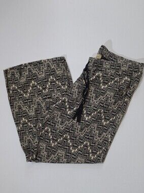 Democracy Loungewear Pants Womens 14 Beige Black Geometric High Rise Wide Leg‎
